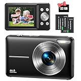 Digitalkamera 44MP 1080P FHD Fotokamera Kompaktkamera 16X Digitalzoom Fotoapparat mit 32GB Speicherkarte, Digital Kamera für Kinder, Teenager, Anfänger, Jungen, Mädchen(Schwarz)