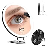 Junyaoxuan Vergrößerungsspiegel mit 30-facher Vergrößerung und Licht, 15,2 cm großer Make-up-Spiegel, 3 Farben, dimmbarer Make-up-Spiegel mit Tischständer, tragbarer LED-Vergrößerungsspiegel mit 3
