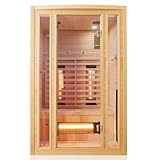 Tronitechnik® Infrarotkabine Infrarotsauna Manila 120cm x 100cm 1-2 Person aus Hemlock Holz mit 5X Vollspektrumstrahler, LED-Farblicht, Bluetooth, FM,MP3,USB