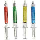 CAKEEYUM Kugelschreiber, kreative Spritzenform, Kugelschreiber, Stiftimitation, multifunktional, rot, grün, blau, gelb, Tintenflüssigkeit für Schule, Büro, Zuhause, 4 Stück Spritzenformstift