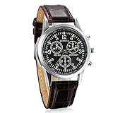 JewelryWe Herren Armbanduhr, Retro Klassische Leder Band Quarz Analog Uhr mit Digital Zifferblatt, Braun