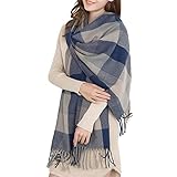 Miss Lulu Winter Lange Weiche Warme Tartan Schals Wraps für Frauen Wolle Spinnen Quaste Schal Lange Stola (Grau)