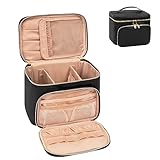 Kosmetiktasche Damen, Groß Make Up Tasche Reise Schminktasche PU Leder Makeup Bag mit Pinsel Aufbewahrung Tragbare Cosmetic Organizer Bag, Schwarz