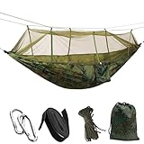 Camping Hängematten Hängematte Outdoor Tragbare Outdoor-Camping-Hängematte für 1–2 Personen mit Moskitonetz, Fallschirmstoff, Hängebett, Jagd, Schlafschaukel(Camouflage)
