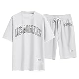Duanminxi Sommer Outfit Herren Fitness-bekleidung Waffle Trainingsanzug Herren Jogginganzug Sommer Set Freizeitanzug Kurzarm Tshirt + Kurze Shorts Sets 2 Teiliges Casual Sommeranzug Sportanzug