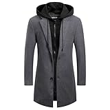 Luckyone Wintermantel Herren Mantel Slim Fit Lang Wollmantel Business Mantel mit Stehkragen Herren Winter, Grau, XXL