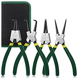 YGVQN 4 Stück Sicherungsringzange mit Tragbarer Tasche, 180mm Außen Kartenring Set, Federringzange Edelstahl, Gerade Sicherungsringzangen Und Gebogen Sprengringzange für Innen- und Außensicherungen