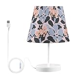 Tischlampen mit Blumenmotiv, Vintage-Stil, dunkelblau, pfirsichfarben, 3 Farben, dimmbar, USB-Anschluss, kleine Schreibtischlampen, Nachttischleuchte für Kinderzimmer, M