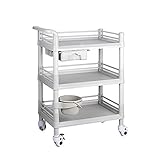 MEVZHH Trolley, Beweglicher Handwagen Lagerraumwagen, Küchen-3-Schranken-Servicewagen Trolley, Beauty-Salon-Utility-Rollwagen, Belastbarkeit 100 Kg/Weiß/54 X 37 X 98 cm/Weiß/64 * 44 * 98 cm