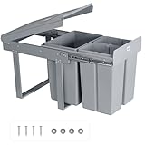 LVJ Aufgerüstet 40L Einbaumülleimer Unterschrank Küche Abfallsammler Müll-Trennsystem 3 Fächer Ausziehbar 1 x 20 & 2 x 10 l, Gesamtgröße 47.8 x 34.8 x 41.7 cm (L x B x H), Grau