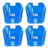 mizikuu 4 Stück 10L Faltbarer Wasserkanister, Trinkwasserkanister mit Dichtem Deckel und hahn Flexibler Wasserkanister Wiederverwendbare BPA-frei Wasserbeutel für Outdoor Camping Wanderungen Picknicks