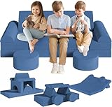 Spielsofa Kindersofa,14-Teilige Modulare Kinderspielcouch,Kindersofa aus Schaumstoff Bausteine,Spielsofa für Kinder & Kindersessel,Kuschelecke im Kinderzimmer,zum Spielen,Kreativsein,Schlafen (Blau)