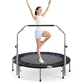 Mini-Trampolin für Erwachsene, 101,6 cm/121,9 cm, faltbar, Indoor-Übungsrebounder mit verstellbarer Stange für Heim- und Garten-Fitness, maximale Belastung 150 kg