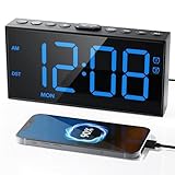 Roxicosly Wecker Digital, Große Ziffern Display, Lautstärke & Helligkeit Einstellbare, Doppelalarm, Snooze, Netzbetrieben, USB-Ladegerät, Einfache Operation