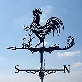 Kaefen Wetterhahn Fürs Dach Hahn-Form, Wetterfahne Metall für Garten, Windrichtungsanzeiger-Gartendeko,Wetterhahn Dekoration,Windfahne für Garten Hinterhof Terrasse-Hof Dach Ornament, 75X35CM