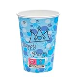 ECOPICNIC 1200 Stück Pappbecher 180 ml Ø 70 mm Happy Party Motiv Einwegbecher blau Papierbecher Kaffeebecher to go für Kaffee Tee Heißgetränke Büro Gastronomie Catering Event Partybecher