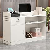 Moderne Rezeptionstheke mit abschließbarer Schublade und Schrank für Salon oder Büro, kleiner Einzelhandel (weiß, 120 cm)