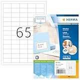 HERMA 4270 Universal Etiketten, 100 Blatt, 38,1 x 21,2 mm, 65 pro A4 Bogen, 6500 Stück, selbstklebend, bedruckbar, matt, blanko Papier Klebeetiketten Aufkleber, weiß