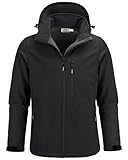 Outdoor Ventures Softshelljacke Herren Wasserdicht Atmungsaktiv, Fleece Jacke mit Abnehmbare Kapuze Winddichte Stehkragen Freizeitjacke für Wandern Fahrrad Camping Schwarz L