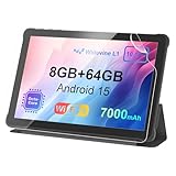 AWOW Tablet 10 Zoll Android 15: 2025 Neueste 7000mAh Octa-Core 8GB RAM+64GB 1TB TF Tablet PC mit WiFi 6 2.4G/5G Bluetooth 5.0 1280 * 800 FHD GMS Dual Kamera mit Hülle und Schutzfolie