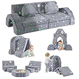Kindersofa, aus Schaumstoff-Bausteinen, weicher Flanellstoff, Spielsofa für Kinder, 3 Farben, 5 Designs zur Auswahl, bestehend aus 10 Teilen für den Schlafbereich und das Spielzimmer (Sternenlicht)