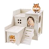 ZXShow Zwerghamster Zubehör Haus Nagerhaus Meerschweinchen Holz Hamsterhaus Spielzeug Naturbelassenes (15.5 × 14 × 14.5)