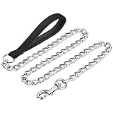 PETTOM Hundeleine Kette, Hundekette Leine, Bissfeste Hundeleine 120cm Metall, Kettenleine mit Gepolstertem Griff für Große und Kleine Hunde