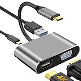 4-in-1 USB C Hub Adapter - Typ C HD Multimedia Interface VGA DVI Konverter, Multiport Video Adapter | USB 3.0 Ladeunterstützung, Stecker Buchse High Definition Display Ausgang, Compact HD Multimedia