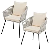 Juskys Rope Gartenstühle 2er Set wetterfest - bis 160 kg belastbar - Sitz- & Rückenkissen aus Polyester - 2 Stühle aus Stahl & Polypropylen für Garten, Terrasse & Balkon - Hellgrau