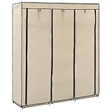 Mokuyary Kleiderschrank mit Fächern und Stangen Creme 150x45x175cm Stoff Schrank mit Regalen, Garderobenschrank Aufbewahrungsschrank für Schlafzimmer Flur