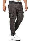 Indicode Herren Mathen Cargohose aus 98% Baumwolle inkl. Gürtel | Cargo Hose für Männer Raven XXL