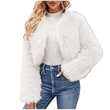 TRIGLICOLEUM Pelzmantel Damen Modische Einfarbig Kurz Kunstpelze Jacke Kunstfell Mantel Kuschelig Fellmantel Dicke Warme Winterjacke Winter Pelzjacke Langarm Wintermantel Felljacke Übergangsjacke