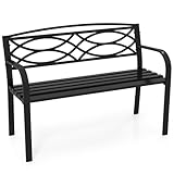 COSTWAY Gartenbank Metall, wetterfeste Sitzbank für 2 Personen, Balkonbank mit Rückenlehne & Armlehne, Metallbank bis 300 kg belastbar, Eisenbank für Garten, Terrasse, Balkon, 116 x 49 x 83 cm