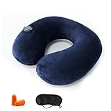 Kzouenzu Nackenkissen Aufblasbar, Nackenkissen Flugzeug Aufblasbar, Reisekissen Aufblasbar, Uper Leicht, Tragbar, mit Schlafmaske und Ohrstöpseln, für Flugzeug, Zug, Büro, Zuhause[Blau]