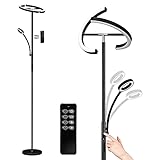 Anten KAKA|Stehlampe LED Dimmbar|Schwarz Stehleuchte 20W mit flexibler 7W Leselampe| Modern deckenfluter mit fernbedienung mit 4 Farbtemperatur für Wohnzimmer, Schlafzimmer, Büro, Hotel