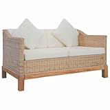 vidaXL Sofa 2-Sitzer mit Auflagen Rattansofa Loungesofa Sitzmöbel Wohnzimmersofa Rattanmöbel Designsofa Korbsofa Zweisitzer-Sofa Natur Rattan