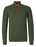Atforna Herren Stehkragen Pullover Strickpullover Winter Half Zip Pullover Troyer Herren Langarm mit Reißverschluss Zopfmuster Rippen Bündchen, Grün, 3XL