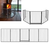 MAYTIIMO Kaminschutzgitter mit Tür Schwarz Ofenschutzgitter 5-teilig Gesamtlänge 305 cm Türschutzgitter Faltbar Absperrgitter Laufstall für Kinder Haustier