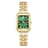 OFFCUP Damenuhr Rechteckige, Damen Analog Quarz Uhr mit Edelstahl Armband, Uhren Damen Klein Einfache Vintage Klassische Armbanduhr Lässig Quarzuhr Kleideruhr, 3 Zeiger -Grün