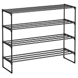 SONGMICS Schuhregal 4 Ebenen, Schuhständer Metall, Schuhaufbewahrung, Schuh-Organizer, aufrecht oder umgedreht, für 20-25 Paar Schuhe, stapelbar, Flur, 30 x 92 x 72 cm, schwarz LSA14BK