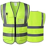 HPHST Warnweste für Herren and Damen Hohe Sichtbarkeit Fahrradweste mit Reißverschluss Reflektierende Weste Arbeitsweste Gelb (L)