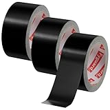 Fyguard 3 Rolle Panzertape, 48mm x 18m Panzerband Schwarz Wasserdichtes Reparaturband Gewebeband 210μ Gaffa Tape Handreißbar zum Innen & Außen Reparieren Befestigen Bündeln