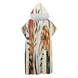 CDXNORA Retro-Pflanzen Badeponcho Damen Herren - Blattstreifen Schnelltrocknender Surf Poncho - Leichtes Handtuch Kleid Mit Kapuze - Umziehhilfe Handtuch Poncho Erwachsene