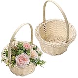 2 Stück Blumenkorb Hochzeit,kleine Blumenmädchen Korb Kunstweidenkorb Klein Körbchen Mit Henkel, Blumenkörbe Geflochtener Korb Blumenstreukörbchen, Für Hochzeit Party Dekoration
