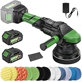 Ginour Poliermaschine Auto 21V, 900W Poliermaschine Akku Set 21pcs, Bürstenlosen Motor 2000-4600 OPM, Exzenter Poliermaschine 15mm 5-Geschwindigkeiten, 125mm Polierschwamm, 3Ah Batterie*2