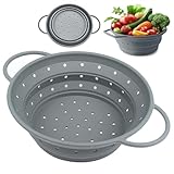Faltbares Nudelsieb aus Silikon, Klappbares Küchensieb mit Griffen, Abtropfkorb für Nudeln & Filterkorb, Spülmaschinenfestes Spitzsieb für Nudeln, Obst, Gemüse, 21,5 cm (Grau)