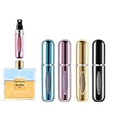 Tragbare Mini-Parfüm-Zerstäuberflasche, nachfüllbar, 5 ml, Parfüm-Zerstäuber, nachfüllbar, Parfüm-Zerstäuber, Parfüm-Zerstäuber, nachfüllbar, 4 Stück (blau, schwarz, rosa, gold)