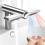 HNBYLMM Automatischer Sensor-Badezimmerhahn, 2-In-1 Küchenarmatur/Händetrockner, Berührungsloser Aufsatzwaschtisch Wasserhahn, Bürstenloser Motor, Einfache Installation, Warm-/Kaltmischbatterie