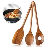 3 Stück Kochlöffel Holz, Küchenutensilien Langlebig Antibakteriell, Kochlöffel Set für Antihaft und Tontöpfe, Naturholz Holzlöffel für Unterschiedliche Kochbedürfnisse