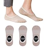 HeyUU 3 Paar Herren & Damen Baumwolle Füßlinge Unsichtbare Sneaker Socken Mit 8 Rutschfeste Silikonstreifen(3x Beige,39-42)